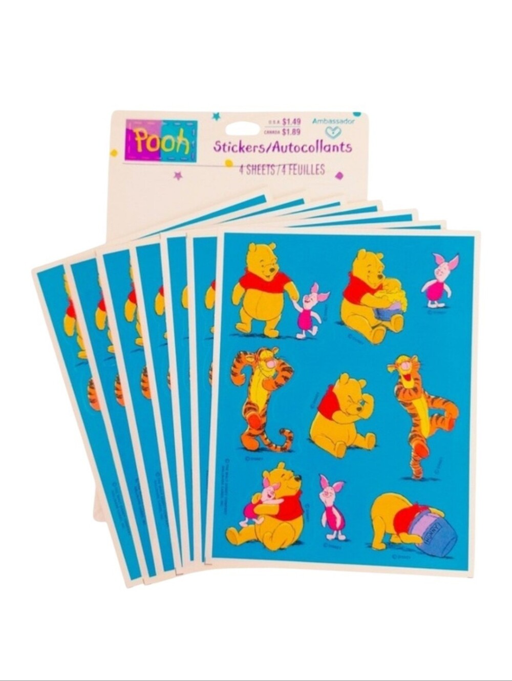 Vintage 1990s Winnie the Pooh Hallmark Turquoise Blue Stickers Set (Lot of 55)